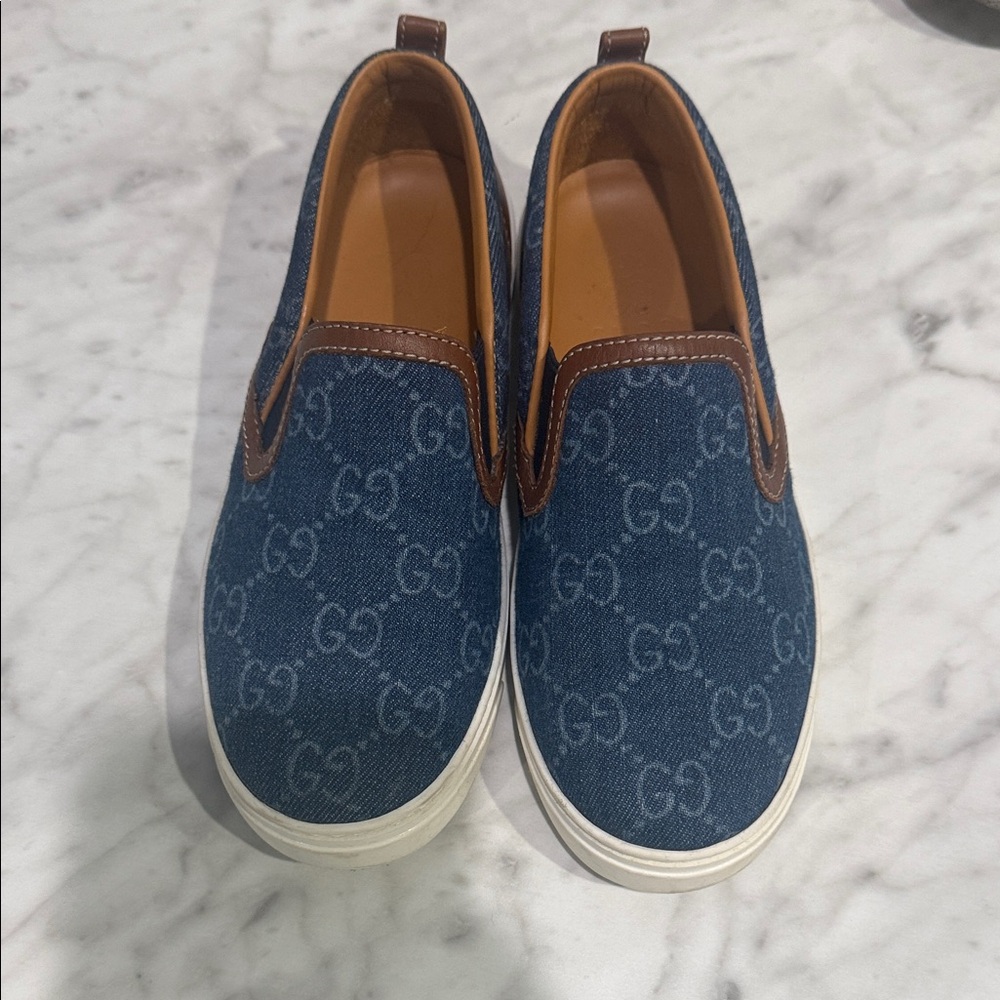 Gucci Denim Blue GG Slip-On Shoes
